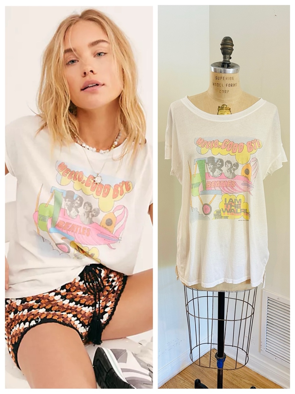 JUNK FOOD Beatles βHello, Goodbyeβ Band Tee in White, M